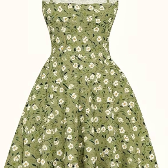 🐣Spring In🐣Vintage 50’s Vibe Green Floral Dress - Picture 4 of 6